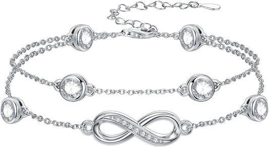 Dorunmo Anklet Bracelets for Women 925 Sterling Silver Infinity Anklets Bracelets Birthstone Jewelry Gifts for Mom Wife