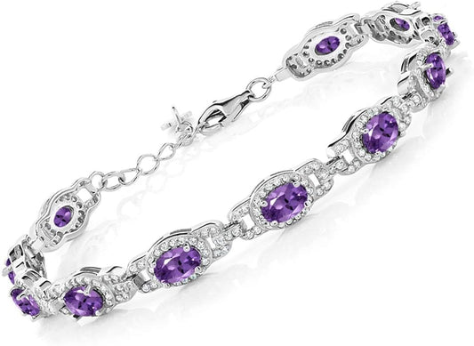 Gem Stone King 7-14 Cttw Oval Gemstone Birthstone Tennis Bracelet For Women | 925 Sterling Silver | Oval 6X4MM | 7 Inch With 1 Inch Extender | Fine Jewelry Gifts for Her Mom Women Wife