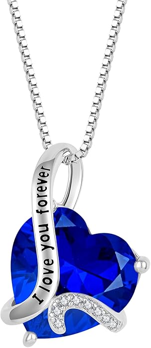 Women Heart Necklace 925 Sterling Silver I Love You Forever Pendant Necklace with Cubic Zirconia Jewelry