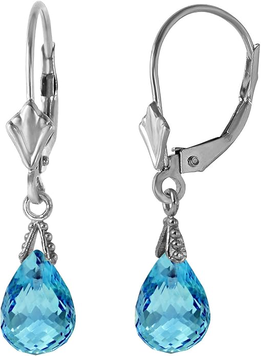Galaxy Gold GG 14k Solid Gold Jewelry Set: Natural Briolette Blue Topaz Pendant Necklace and Dangle Earrings