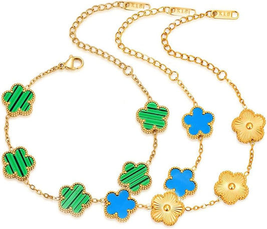 18K Gold-Plated Four Leaf Clover Bracelet for Women,Adjustable lucky Bracelet Set Jewelry Gift-Hypoallergenic Charm for Birthdays, Wellness & Daily Wear
