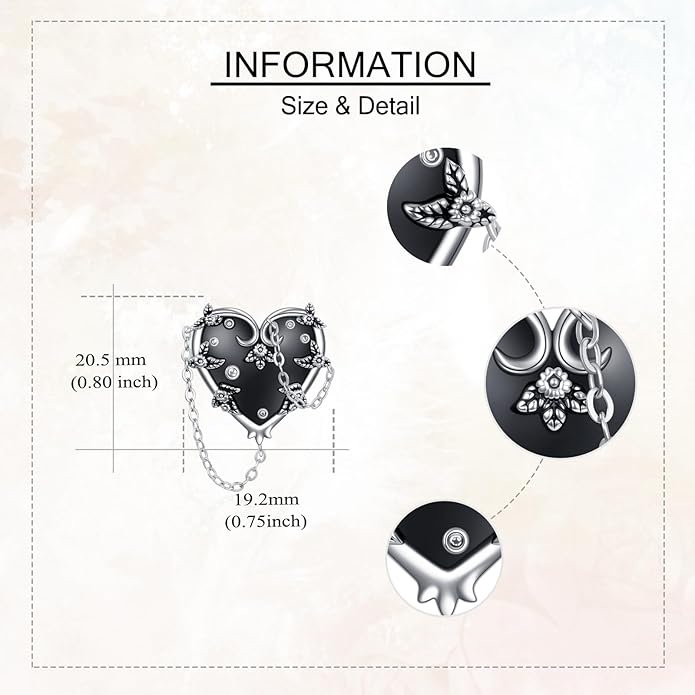 MONGAS Witches Heart Pin Brooch Sterling Silver Witch Black Brooch Pin Gothic Heart Jewelry Gifts for Women