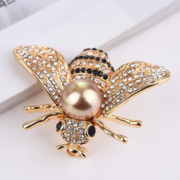 Honey Bee Brooches Crystal Insect Themed Bee Brooch Animal Fashion Shell Pearl Brooch Pin Gold Tone