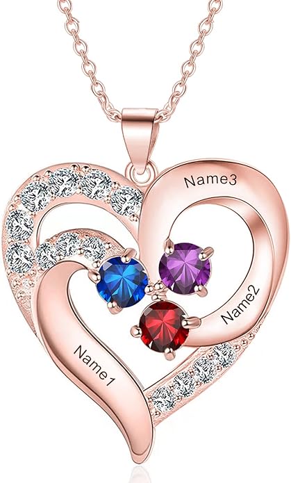10K 14K 18K Personalized Solid Gold Nautral Diamond Mom Necklace with 1-5 Birthstones for Women Mom Wife,Custom Mother Birthstone Necklace Engraved Name Jewelry Gift for Mothers Day Birthday