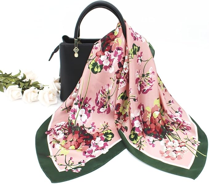 ANDANTINO 100% Mulberry Silk Square Scarf for Hair-25.6" X25.6'' Women Men Natural Silk Neckerchief Digital Printed Headscarf