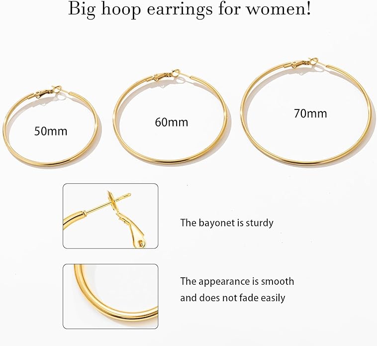 6 Pairs Gold Silver Hoop Earrings for Women, 14K Gold Plated Stainless steel Hoop Earring for Women, Lightweight Hypoallergenic Dainty Hoop Earrings Set