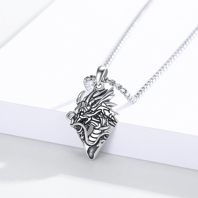 REDSUN 925 Sterling Silver Dragon Pendant Necklace Viking Dragon with Obsidian/Opal Protection Jewelry Gifts for Men Women Her Him Birthday Valentines Day Gifts
