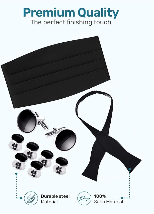 S.H. Churchill & Co. Men's Self Tie Bow Tie and Cummerbund Set for Wedding, Prom, Formal Event