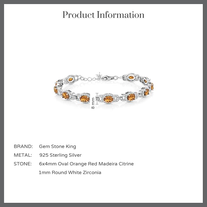 Gem Stone King 7-14 Cttw Oval Gemstone Birthstone Tennis Bracelet For Women | 925 Sterling Silver | Oval 6X4MM | 7 Inch With 1 Inch Extender | Fine Jewelry Gifts for Her Mom Women Wife