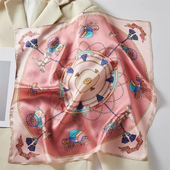 ANDANTINO 100% Pure Mulberry Silk Small Square Scarves -21'' x 21''- Digital Printed Neckerchief –Women Men Lightweight Scarf