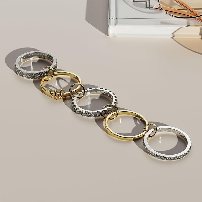 Stackable Rings For Women Non Tarnish,Two-Tone 18K Gold Silver Mixed Metals Interlocked Ring, Cubic Double-Layer Zirconia Interlocked Fashion Accessories Jewelry, Special Statement Ring Set Gifts For Women