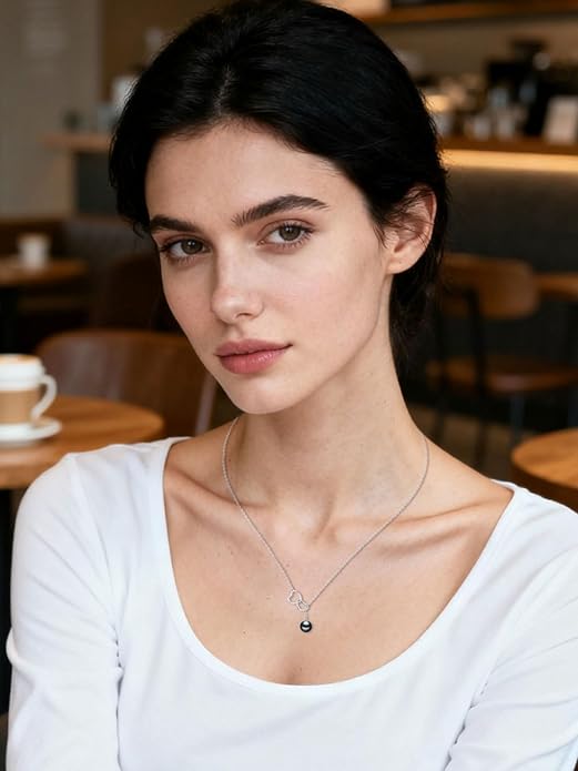 Tahitian Black Pearl AAAA 18K White Gold Plated Sterling Silver Double Heart Pendant Y Necklace for Women Wife Mom Girlfriend Valentine Her Jewelry Gift for Anniversary Birthday