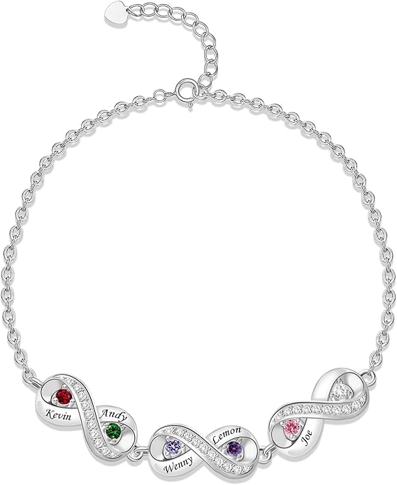 BABOOM Custom Mother Bracelet With 1-8 Birthstones Personalized Infinity Name Bracelet Engraved Birthstone Bracelets Gifts For Women Mother Daughter Wife