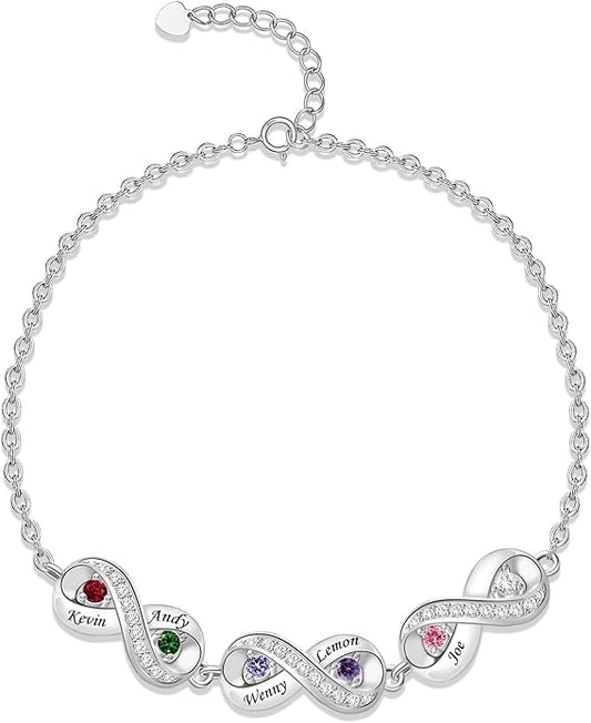 BABOOM Custom Mother Bracelet With 1-8 Birthstones Personalized Infinity Name Bracelet Engraved Birthstone Bracelets Gifts For Women Mother Daughter Wife