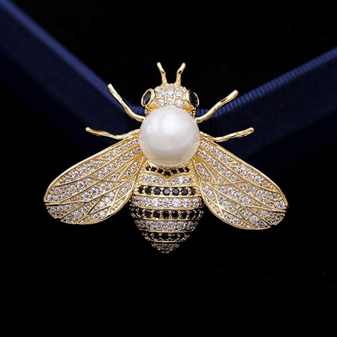 Honey Bee Brooches Crystal Insect Themed Bee Brooch Animal Fashion Shell Pearl Brooch Pin Gold Tone