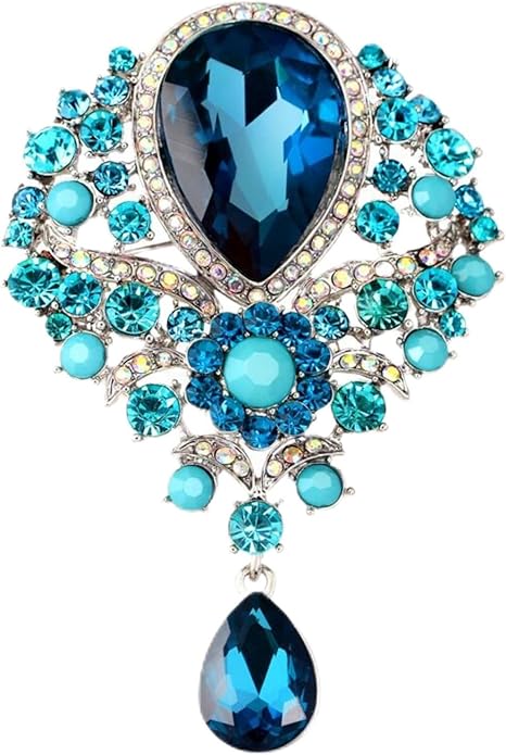 WCRAZYE Rhinestone Bridal Brooch for Women Delicate Sparkly Crystal Bouquet Flower Teardrop Brooch Pin Elegant Large Gorgeous Bouquet Brooch Pin Clothing Hat Bag Accessories Christmas Wedding Bridal Birthday Jewelry