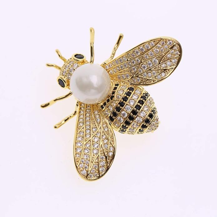 Honey Bee Brooches Crystal Insect Themed Bee Brooch Animal Fashion Shell Pearl Brooch Pin Gold Tone