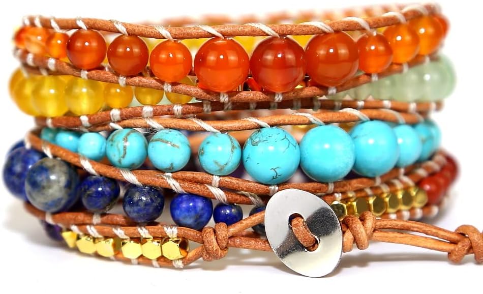 ZOSOJONA Boho Wrap Bead Bracelet for Women - Handmade Adjustable Natural Stone Beaded Bracelets Rope Yoga Healing Bracelet Bangle Hippie Jewelry