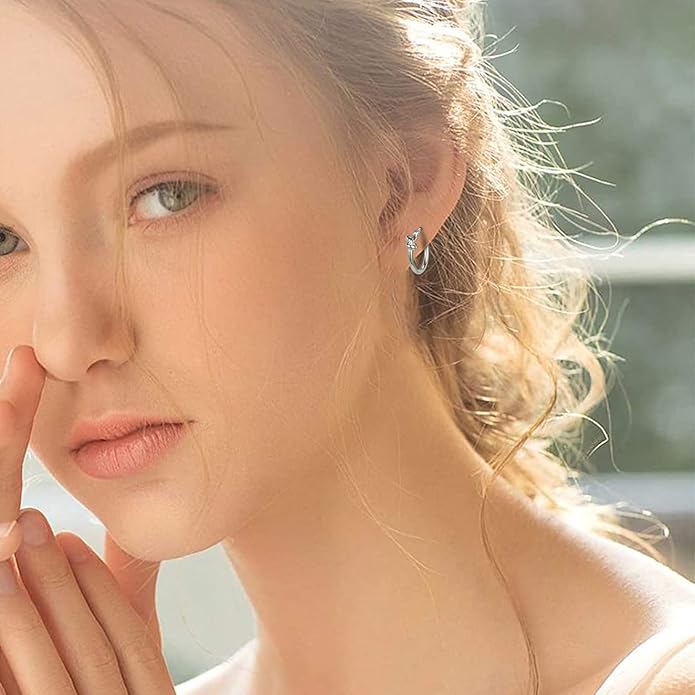 AoedeJ 925 Sterling Silver Hoop Earrings, High Polished Round Tiny Click-Top Hoop Earrings, Small Clasp Hoop Piercing Earrings