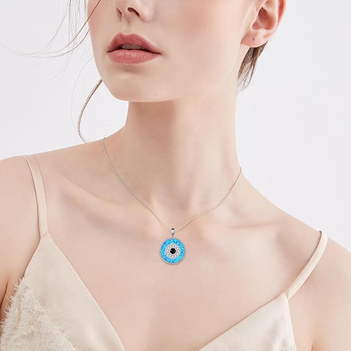 YFN Evil Eye Pendant Necklace for Women 925 Sterling Silver Greek Protection Jewelry with Blue Sapphire and Black Cz Amulet Gift