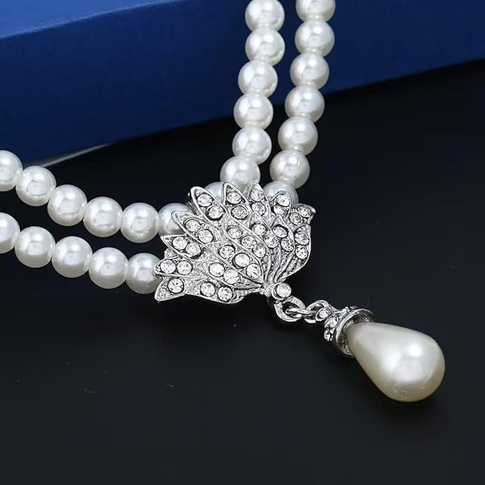 la luen Pearl Bride Wedding Jewelry Set Faux Pearls Crystal Rhinestone Necklace Earrings Bracelet Sets for Women Bridesmaid(3 PCS)