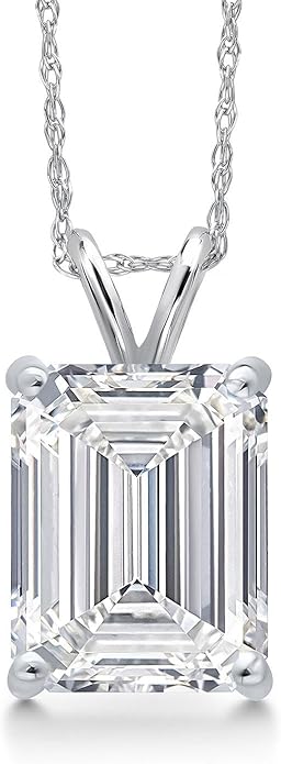 Gem Stone King 1 to 5 Carat 14K Gold IGI Certified Lab Grown Diamond Pendant Necklace For Women | Emerald Cut | E-F Color | VS1-VS2 Clarity | With 18 Inch Gold Chain