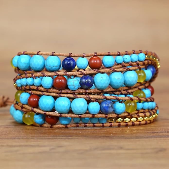 ZOSOJONA Boho Wrap Bead Bracelet for Women - Handmade Adjustable Natural Stone Beaded Bracelets Rope Yoga Healing Bracelet Bangle Hippie Jewelry