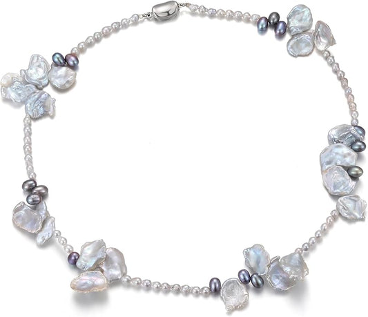 JOLI Real Pearl Necklace for Women with AAA+ Quality Round White Freshwater Genuine Cultured Pearls S925 Sterling Silver Adjustable Design Handmade Pearl Gifts