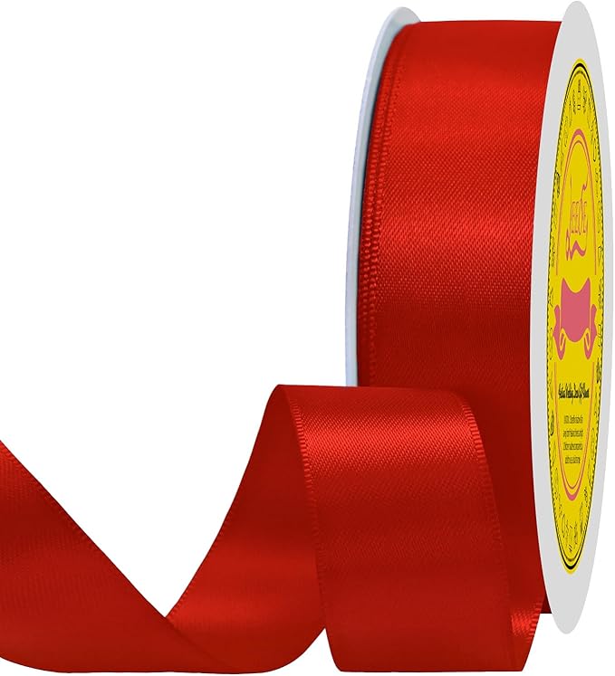 LEEQE Double Face Red Satin Ribbon 7/8 inch X 100 Yards Polyester Red Ribbon for Gift Wrapping Very Suitable for Weddings Party Hair Bow Invitation Decorations and More