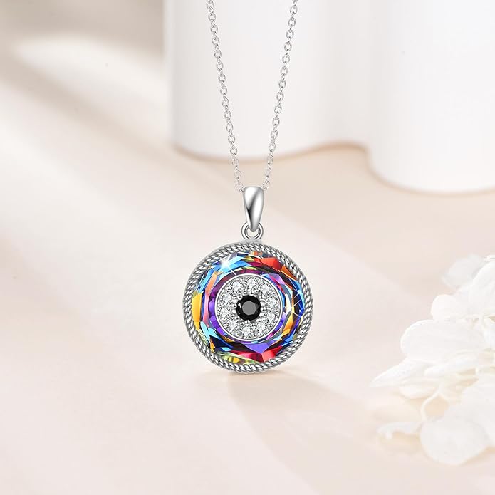 YFN Evil Eye Pendant Necklace for Women 925 Sterling Silver Greek Protection Jewelry with Blue Sapphire and Black Cz Amulet Gift