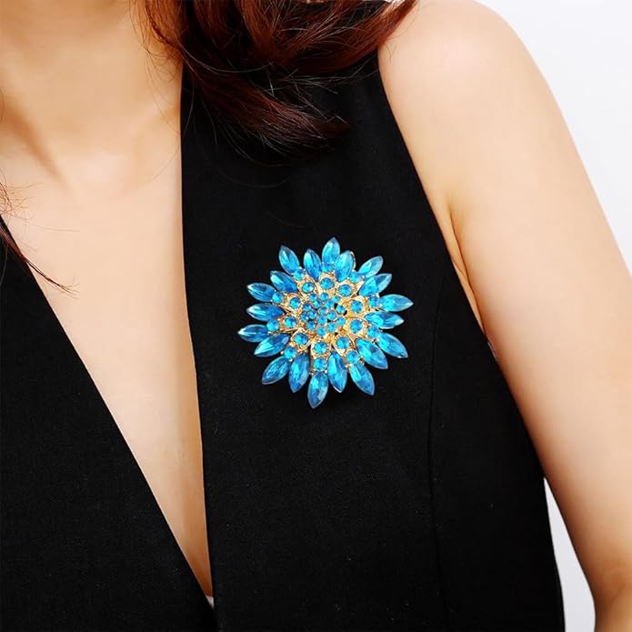 Rhinestone Large Flower Brooches Pins for Women Fashion Sparkly Crystal Sunflower Statement Brooch Unique Wedding Party Suit Dress Jewelry Accessories