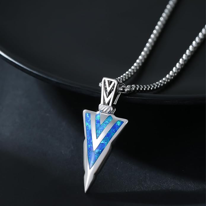 PCTJYFU Arrowhead Necklace 925 Sterling Silver for Women Men Pendant with Blue Opal/Abalone Shell/Turquoise Black Gold Plating Protective Symbol Jewelry Adjustable Chain Gift for Him Her