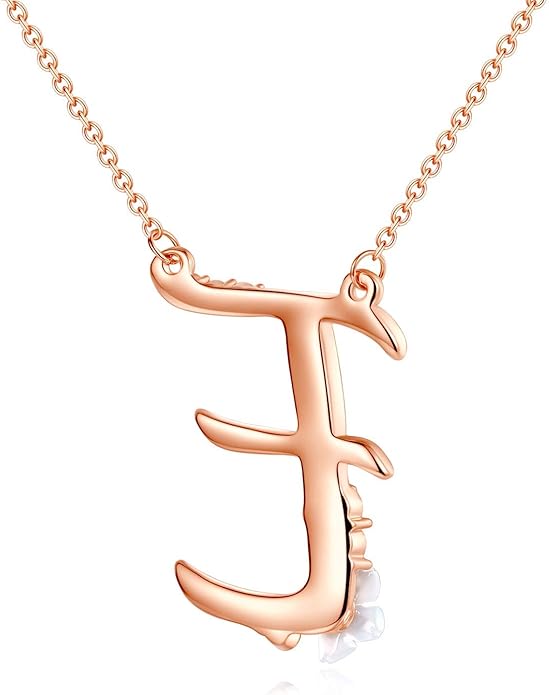 Flower Initial Letter Necklace Pink Red Blue Simulated Pearl Pendant Name Jewelry Made with Austrian Crystals Rose Gold Plated Anniversary Birthday Gifts for Women,18"+2"