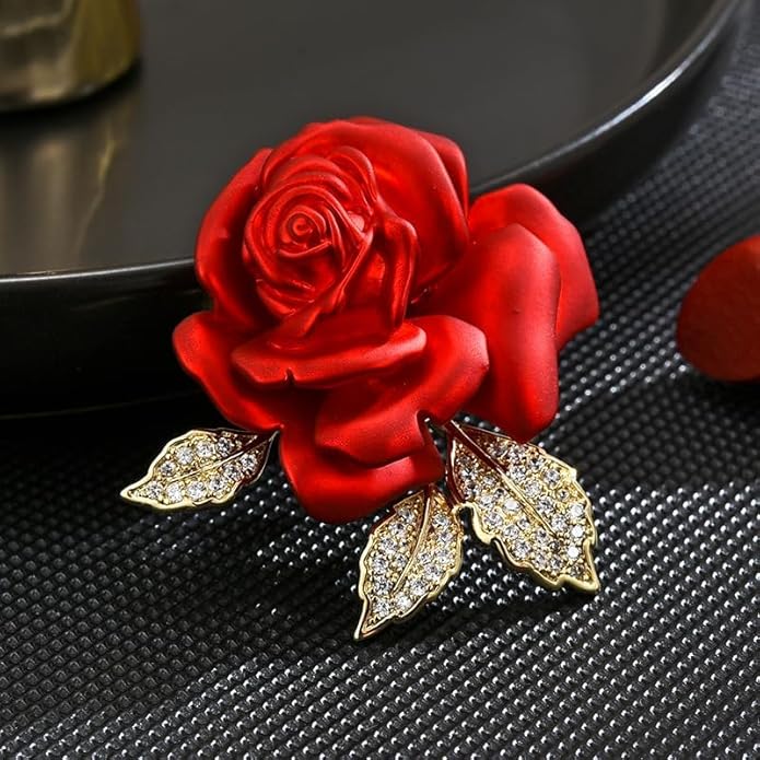 AILONMEI Red Rose Flower Brooches and Pins for Women Costume Jewelry Brooch Pins Broches Jewelry for Women Elegant Lady Pin