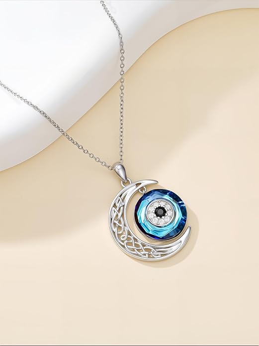 WINNICACA Sterling Silver Evil Eye Necklace Protection Crystal Pendant for Women Good Luck Vintage Evil Eye Pendant Jewelry Birthday Gifts for Women Friend Female