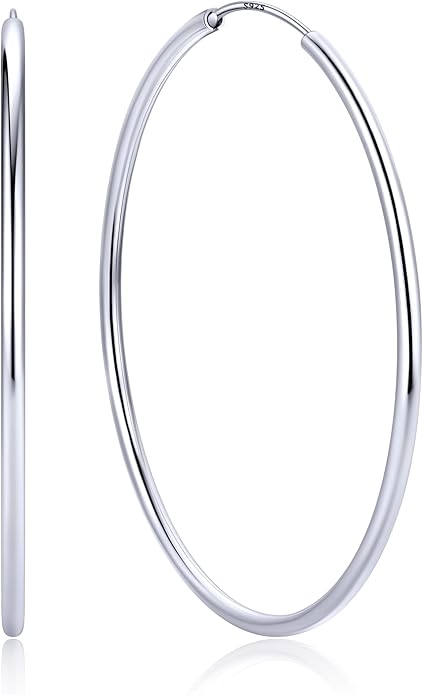 ChicSilver Hypoallergenic 925 Sterling Silver Hoop Earrings for Women, Lightweight Large Gold Plated Hoop Earrings, Endless Hoops Earring 20/30/40/50/60/70MM