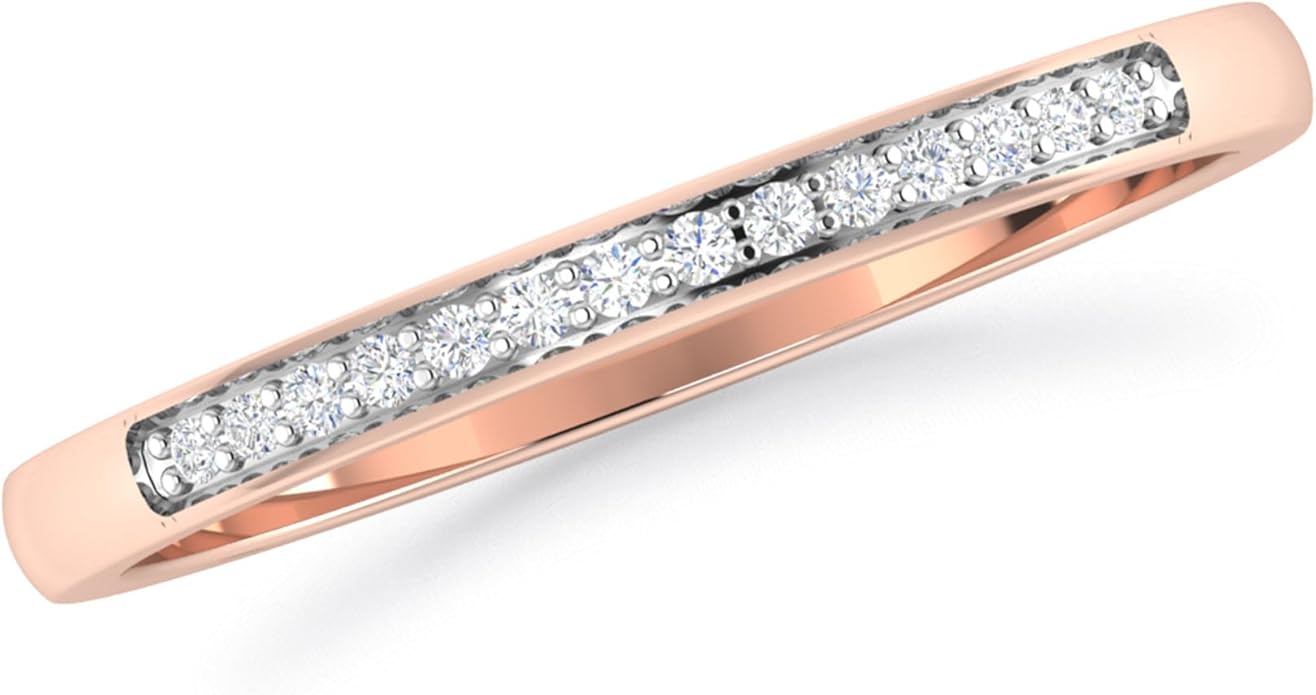 Inspereza 1/10 Carat 10kt Gold Round Diamond Petite Wedding Anniversary Stackable Band. (H-I Color, I2-I3 Clarity)