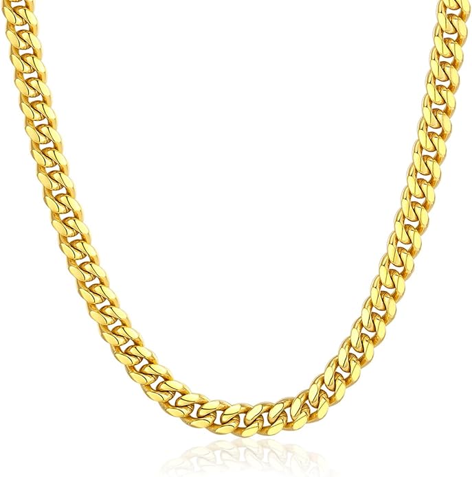 ChainsPro Chunky Miami Cuban Link Chains for Men,Stainless Steel Cuban Chain Necklace,4.8/6/10/14mm Width,No Tarnish& Thick Hip Hop Jewelry,18-30 inch Length, Black/Gold Plated/Silver,Send Gift Box