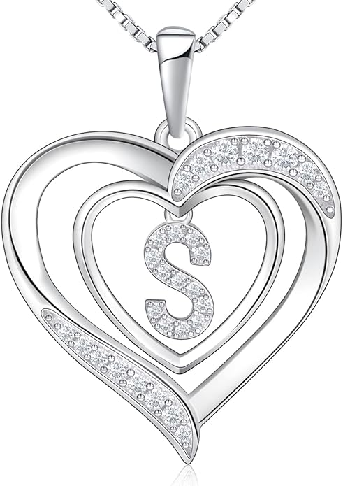 RIVIKO Heart Initial Necklace for Women, 925 Sterling Silver Letter Pendant,Personalized Charm Alphabet Jewelry Valentines Mother's Day Anniversary Christmas Birthday Gifts for Women Her Mom Wife
