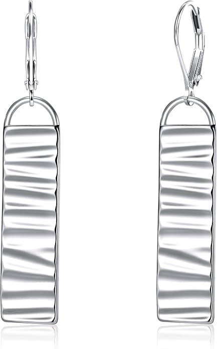 ALEXCRAFT 925 Sterling Silver Dangle Drop Earrings for Women, Hypoallergenic Lightweight Trendy Sterling Silver French Hook Leverback Earrings Long Hammer Bar Drop Earing for Women Statement Jewelry