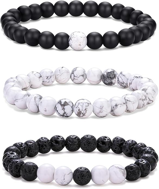 RANKEEF Mens Bead Bracelet Set - Adjustable Elastic Rope With 6&8MM Natural Stone Multi-Colored Beads - Tiger Eye Bracelets for Men - Gift