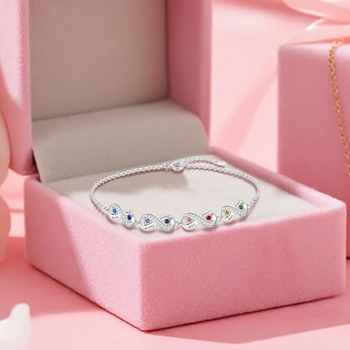 BABOOM Personalized Birthstone Bracelet for Mom Custom Infinity Name Bracelets with 1-8 Birthstones Jewelry Mothers Day Gifts for Women Mother Wife Grandma