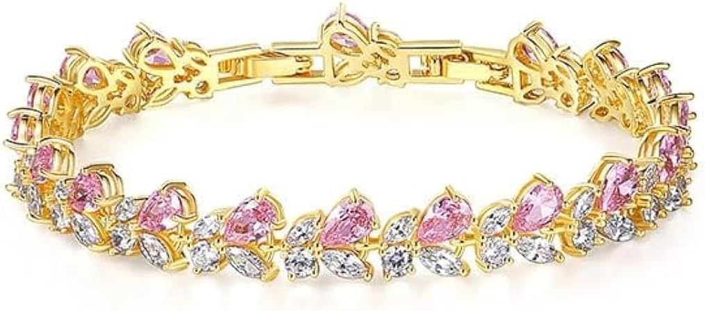 14K Gold Bohemian Crystal Bracelet for Women,Luxury Branch Shape Natural Pink Crystal Charm Bracelet,Fashion Bracelet Jewelry Gift for Her