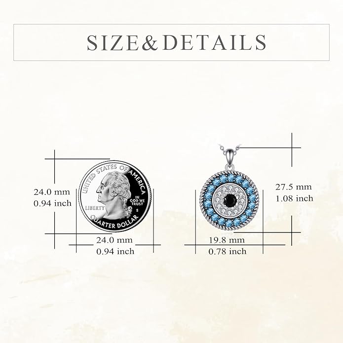 YFN Evil Eye Pendant Necklace for Women 925 Sterling Silver Greek Protection Jewelry with Blue Sapphire and Black Cz Amulet Gift