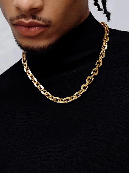 Hoyazvet Cable Chain Stainless Steel Necklace for Men Women, 3/5/8/10/13MM Width, 18K Gold Plated/Black Metal/316L Stainless Steel Sturdy Rolo Link Chain Necklace, 18-30inch Length