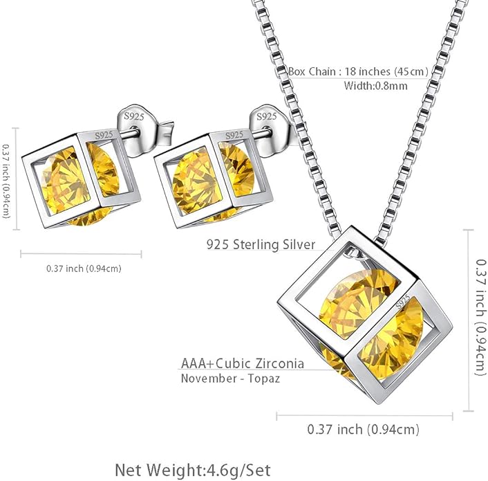 Aurora Tears Birthstone Necklace/Earring 925 Sterling Silver Women Cross/3D Cube/Cresent Moon Birth Stone Jewelry Mens Birthday Gift Anniversary Present