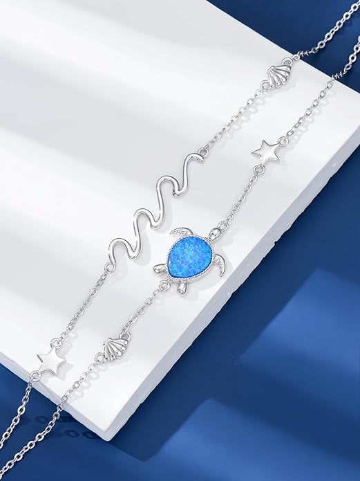 Sea Turtle/Dolphin/Starfish/Seashell/Compass Bracelet for Women 925 Sterling Silver Ocean Wave Anklet Summer Hawaiian Jewelry Gift for Her