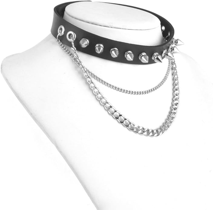 HZMAN Fashion Women Men Cool Punk Goth Metal Spike Studded Link Leather Collar Choker Necklace
