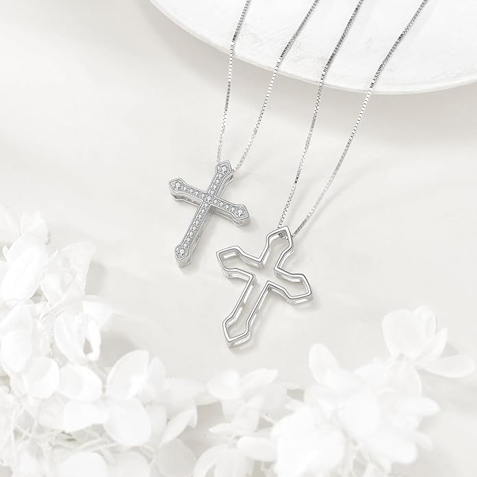 JBAERD Couples BFF Matching Necklaces 925 Sterling Silver Cross/Yin Yang/Sun Moon/Mountain Wave Pendant Necklace Anniversary Birthday Gifts