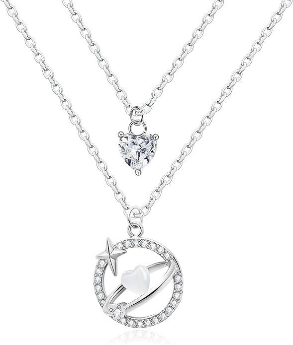 Copper Alloy 14K Gold Plated | 14K Platinum Plated Necklace for Women Double Layer Pendant Necklace Fashionable Multi-Layer Jewelry